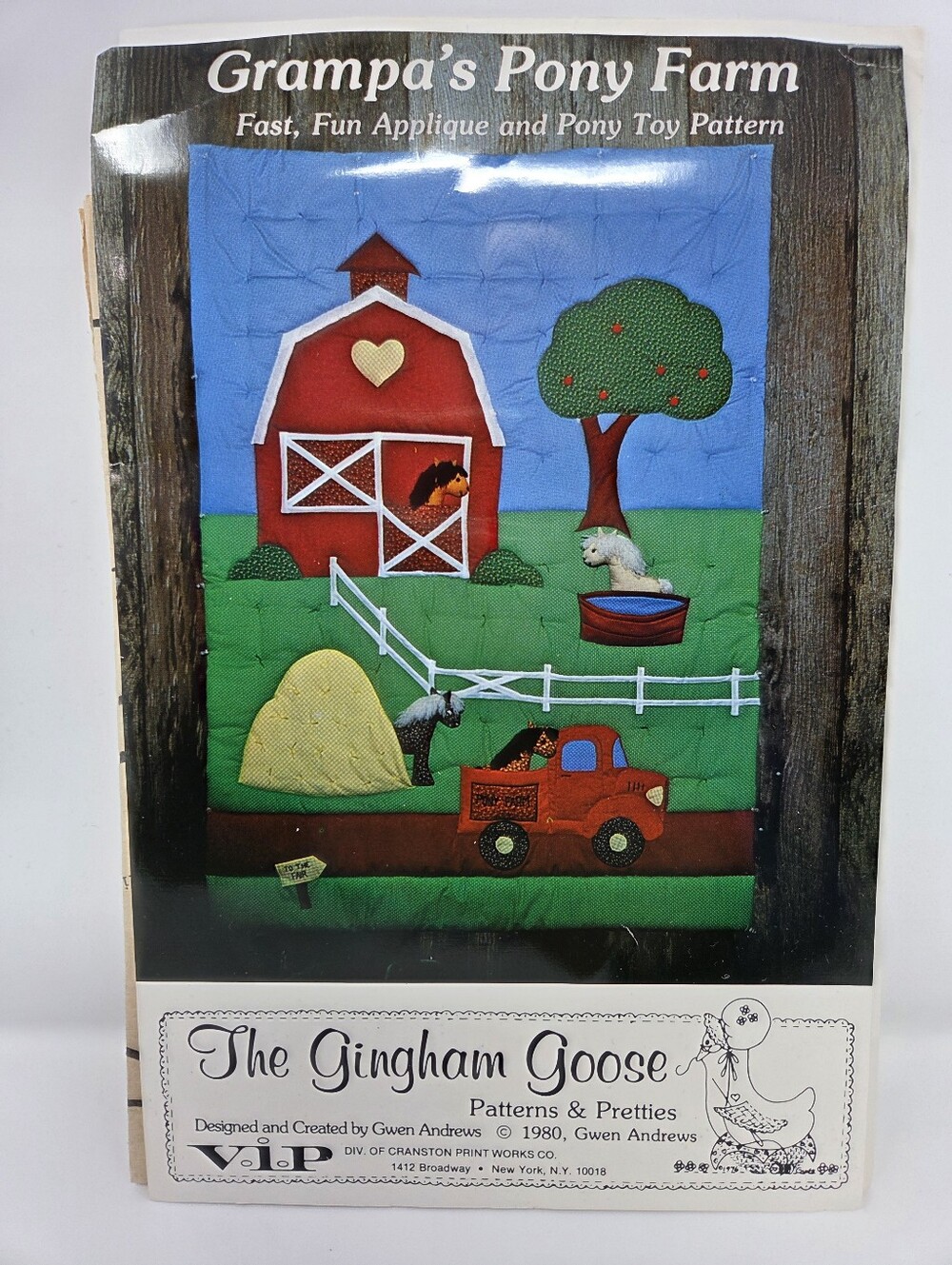 New 1980 Gingham Goose Applique & Crib Toy Quilt Pattern - "Grandpa's Pony Farm"